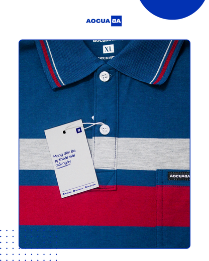 Áo Polo AOCUABA - Xanh NAVY sọc PLS