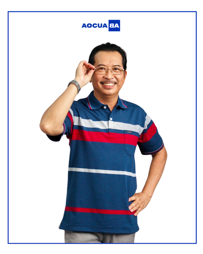 Áo Polo AOCUABA - Xanh NAVY sọc PLS